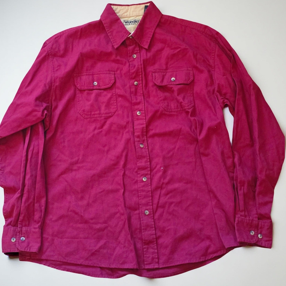Men's Wrangler Long Sleeve Button Down Shirt Solid Magenta Size XL
